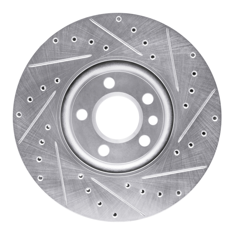 Volkswagen EuroVan Brake Rotor (1) - Front Left - R1 Concepts - Drilled & Slotted - Silver - `01-`03